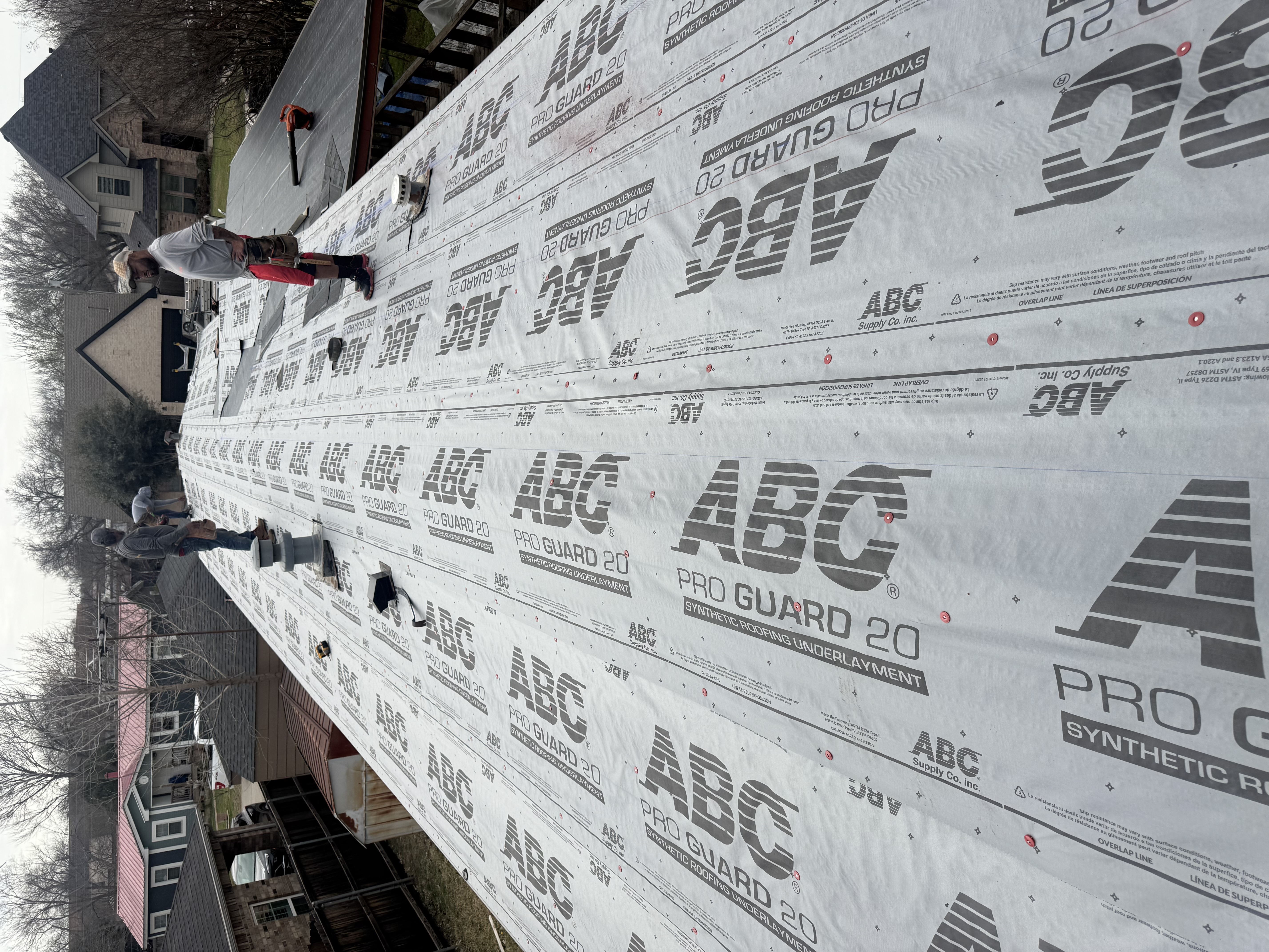 ABC Pro Guard 20 synthetic underlayment installed on roof deck